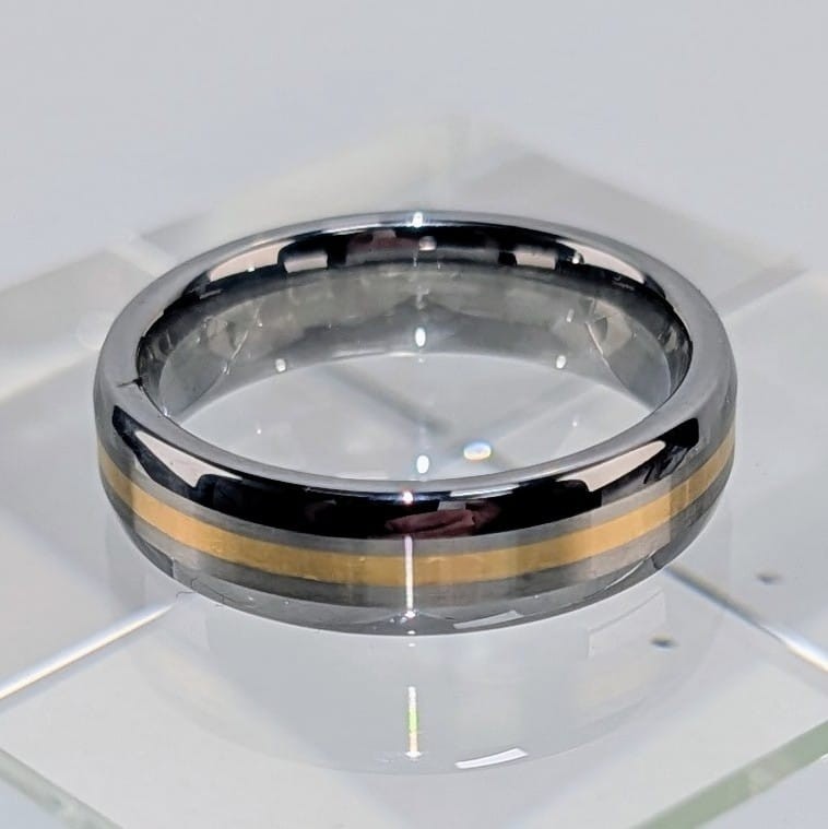 Elegant ArtCarved Tungsten Carbide Mens Ring With 18K Gold Inlay