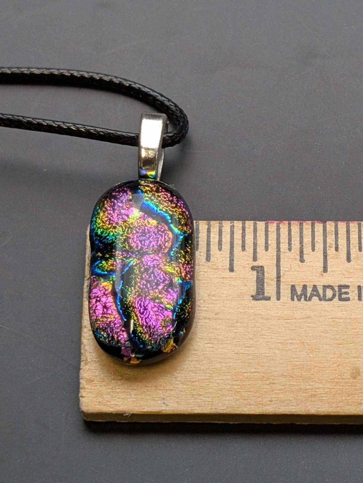 Purple Multicolor Striped necklace pendant fused glass #905
