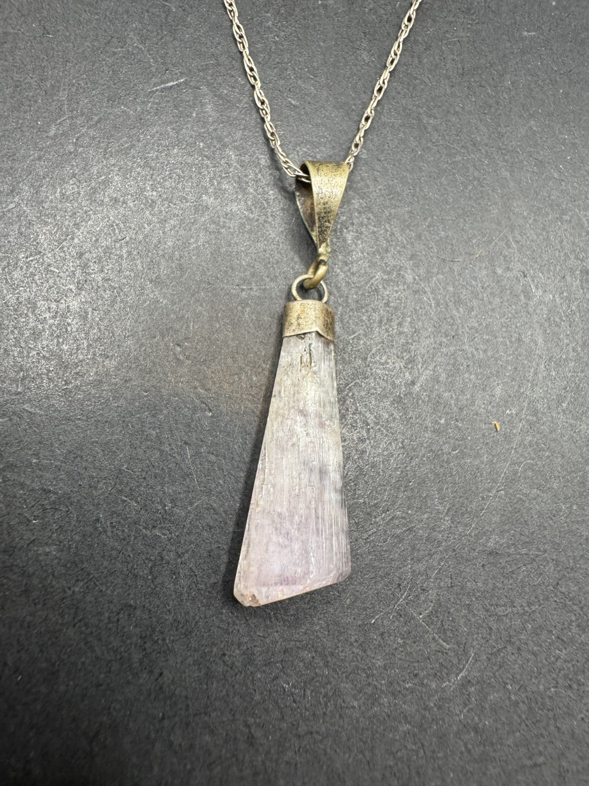 Vtg 925 Sterling Silver Kunzite Crystal Gemstone Pendant Necklace 32.1mm