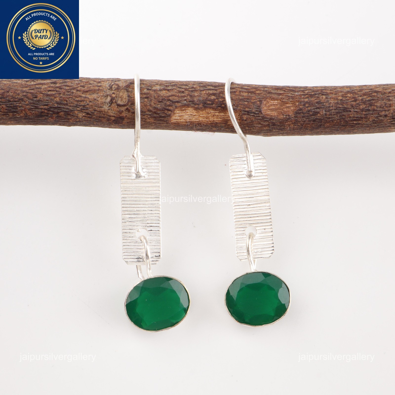 Green Onyx Gemstone Earrings 925 Silver Handmade Trendy Jewelry 1.9″ For Mother