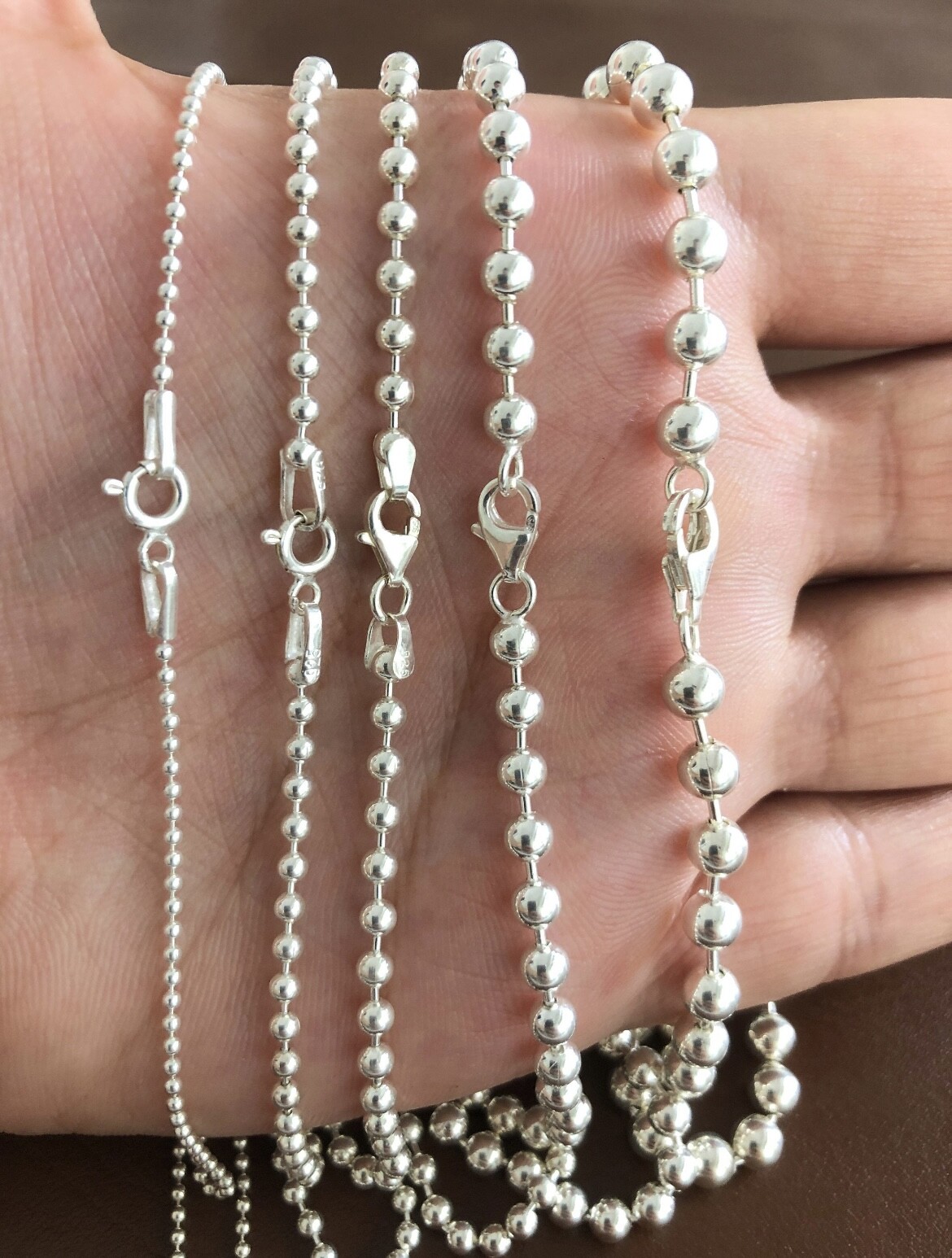 Solid Sterling Silver Bead Ball Chain Necklace All Sizes 925 925 Italian Made