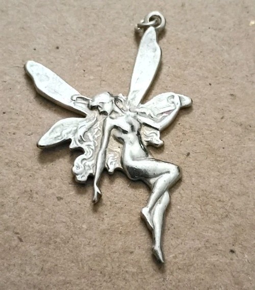 Vintage Davian 925 Sterling Silver Winged Flying Fairy Nymph Pendant