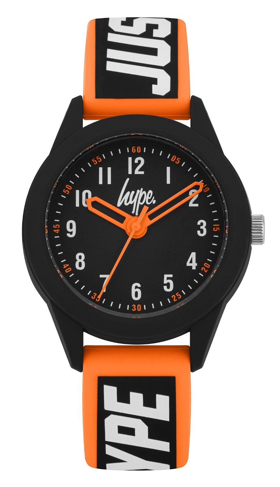 Hype Unisex Watch Black Dial With Orange/Black Silicone Strap, HYK004OB