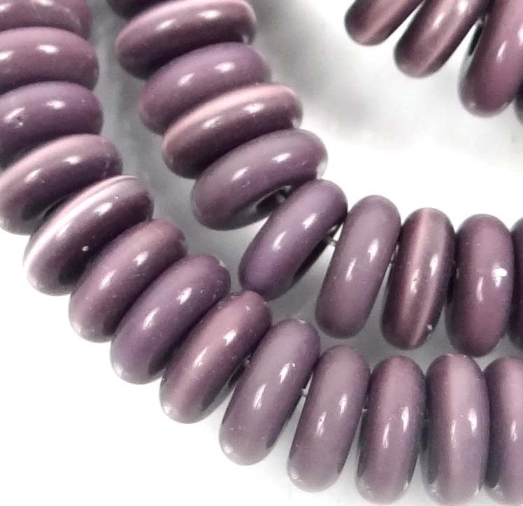 7x2mm Cat’s Eye Glass Heishi Rondelle Beads – Dark Grayish Purple 14″