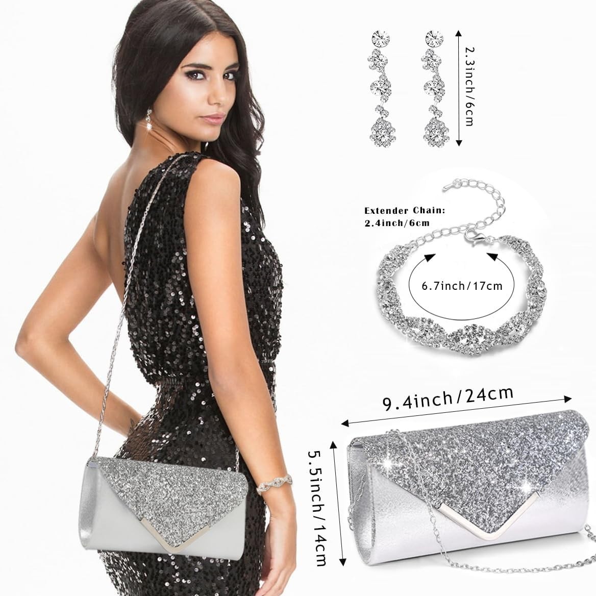 Hypoallergenic 10 pcs Silvery Rhinestone Jewelry Set – Perfect for Formal Events