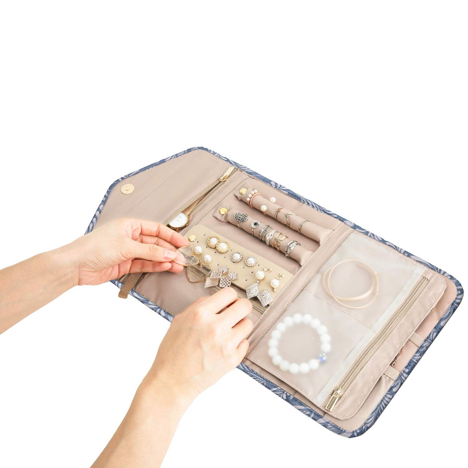 Travel Jewelry Organizer Roll – Foldable Case for Rings, Necklaces, Bracelets, E