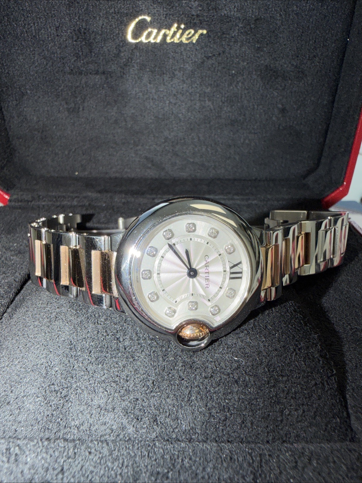 Cartier Ballon Bleu Steel And Rose Gold 28mm Silver Diamond Dial WE902030