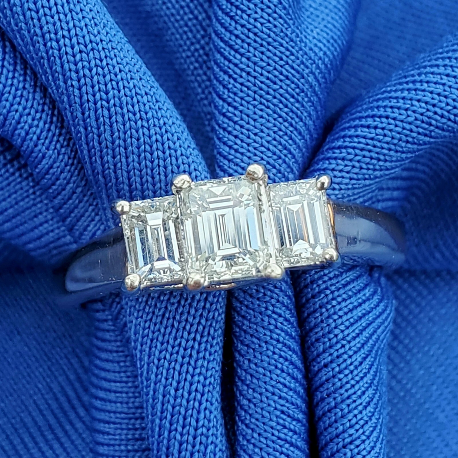 Original EARTH MINED DIAMOND Emerald cut Deco Engagement Ring Vintage 3 stone 7