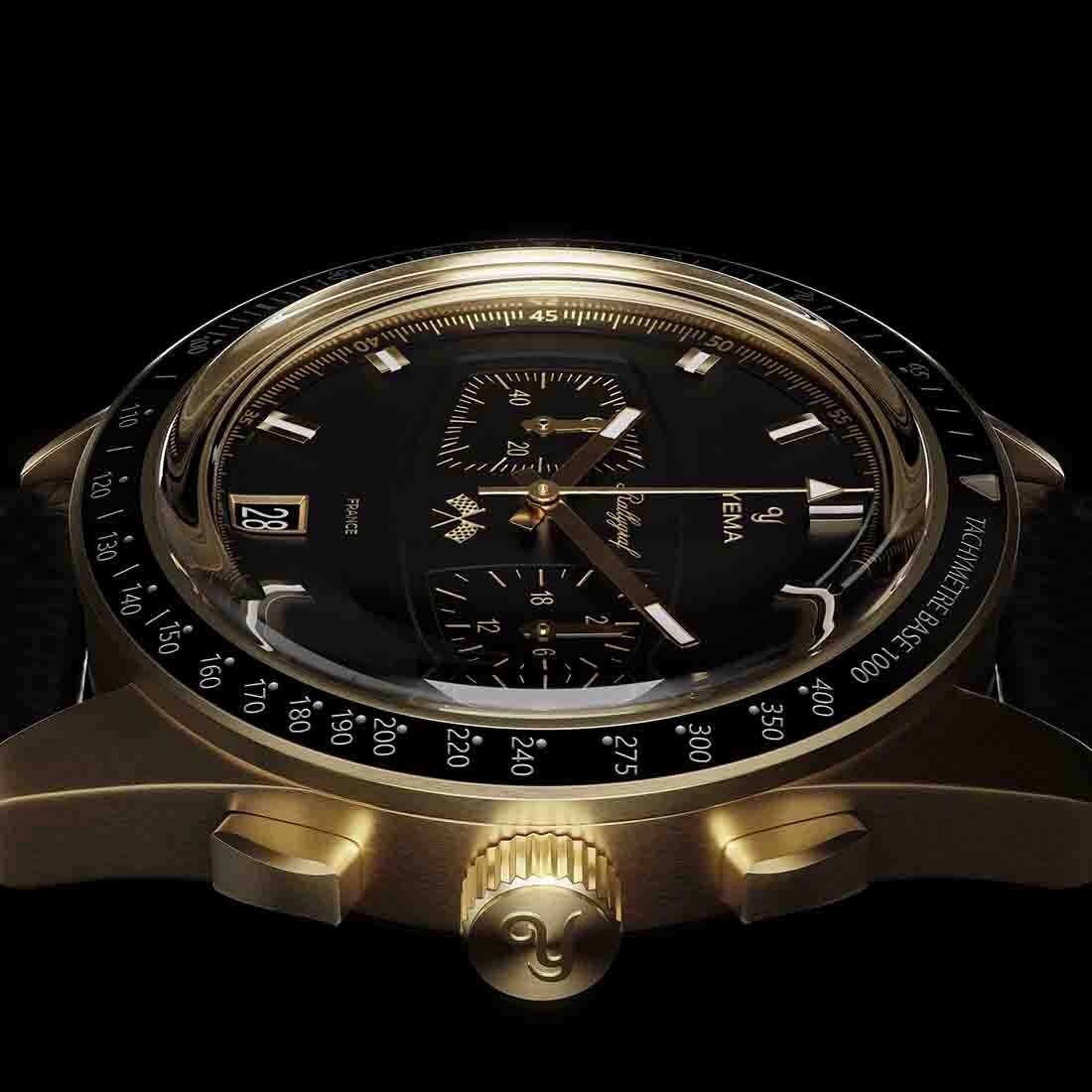 YEMA Rallygraf Gold Steel Hybrid Mechanical Black Quartz Men’s Date Watch