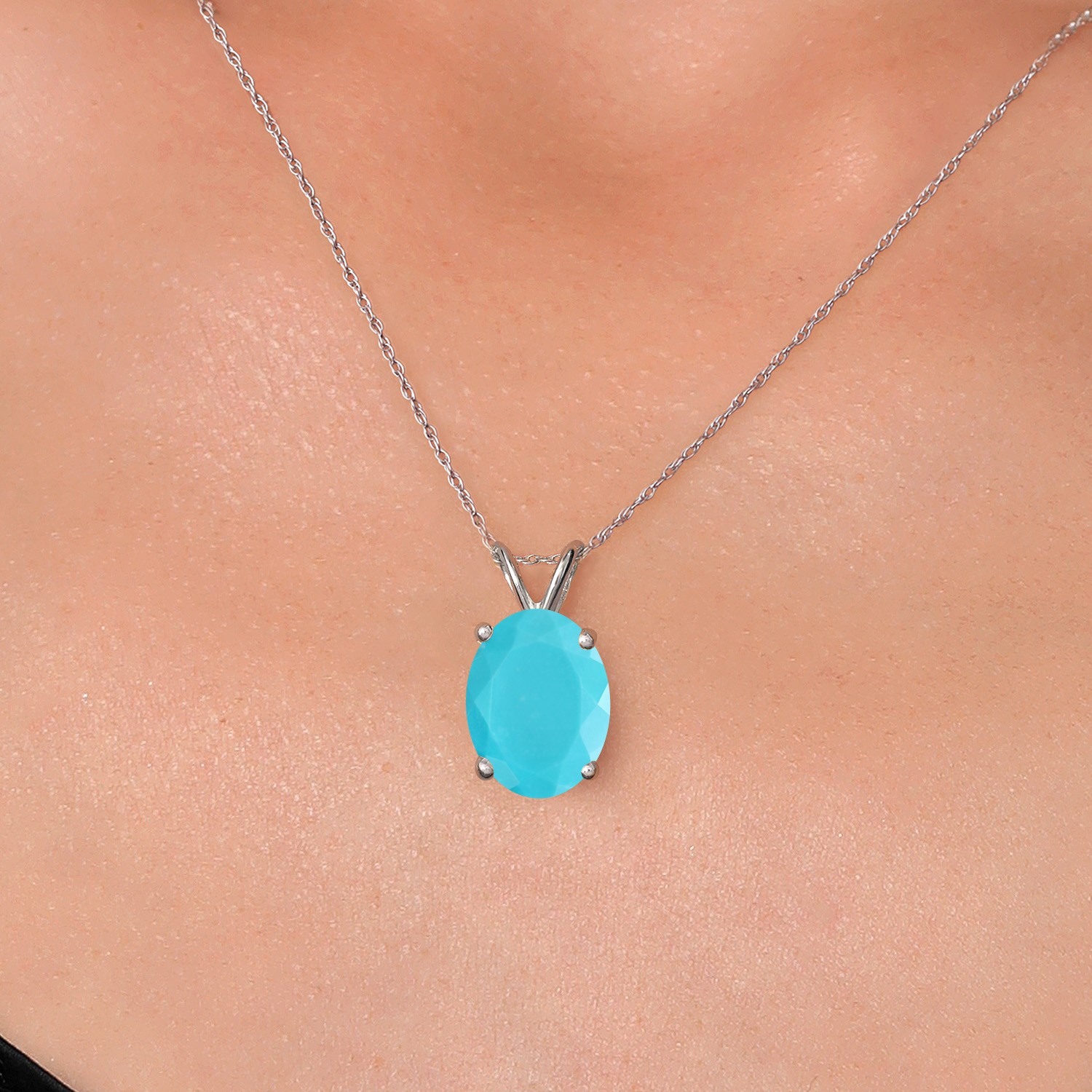 14K White Gold Green Turquoise Pendant Necklace for Women | 3.00 Cttw |