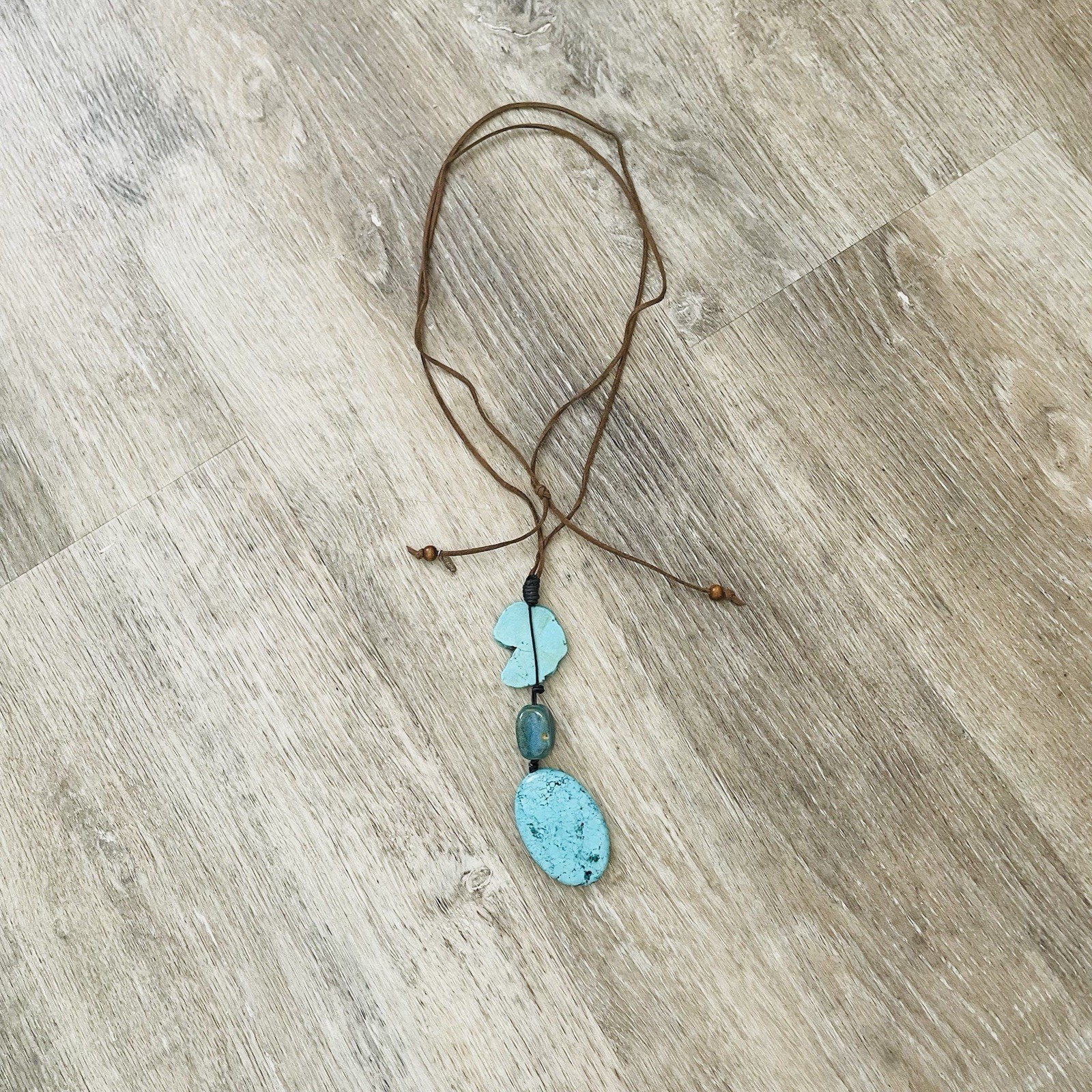 Turquoise Stone Drop Pendant Necklace – Brown Cord