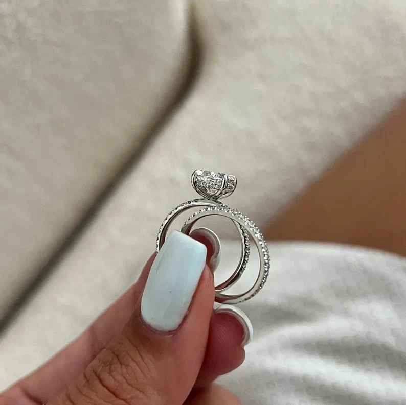 2.4 Carat Oval Set Diamond Ring Set Wedding Lab Grown IGI 14k White Gold VVS E F
