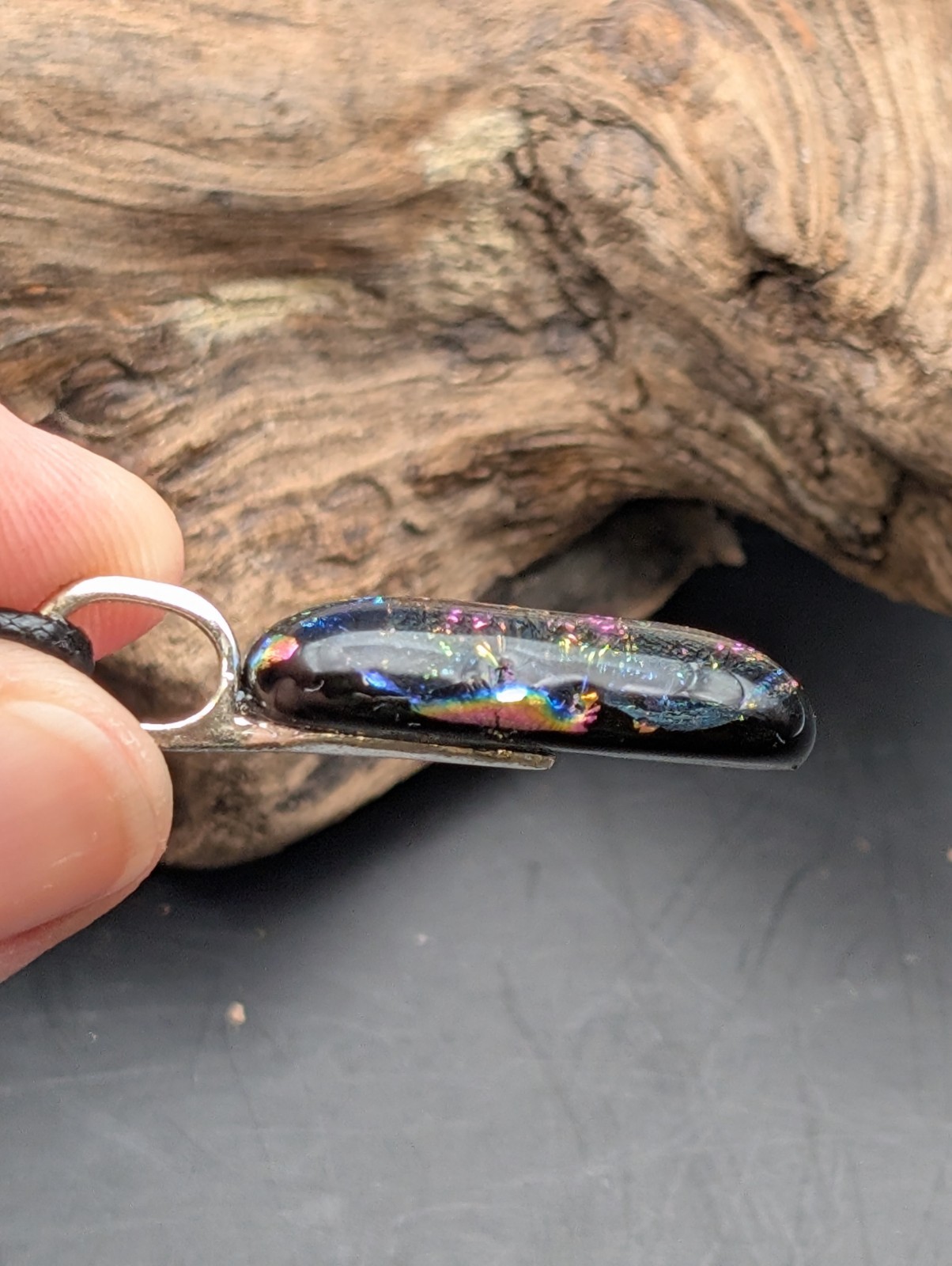 Purple Multicolor Striped necklace pendant fused glass #905