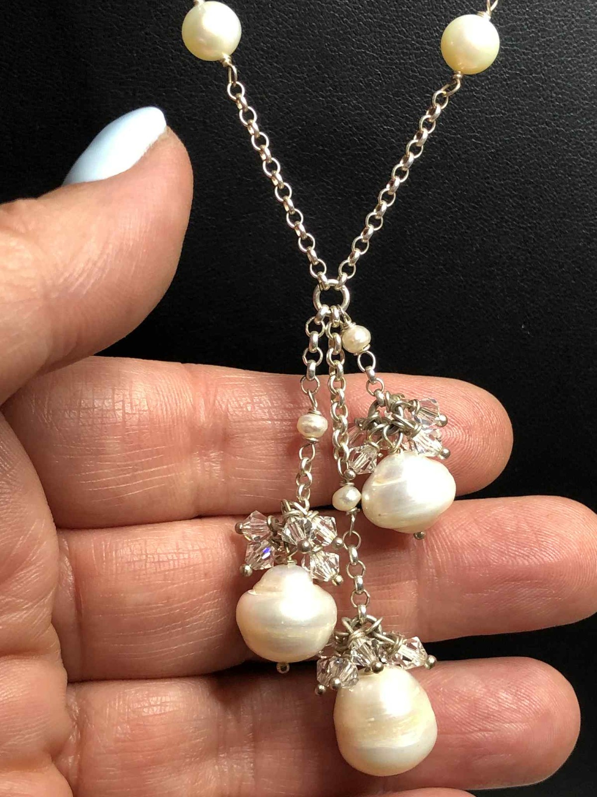6735 Sterling silver Italy 925 12mm Pear Crystal pendant necklace 18″ 22.4 grams