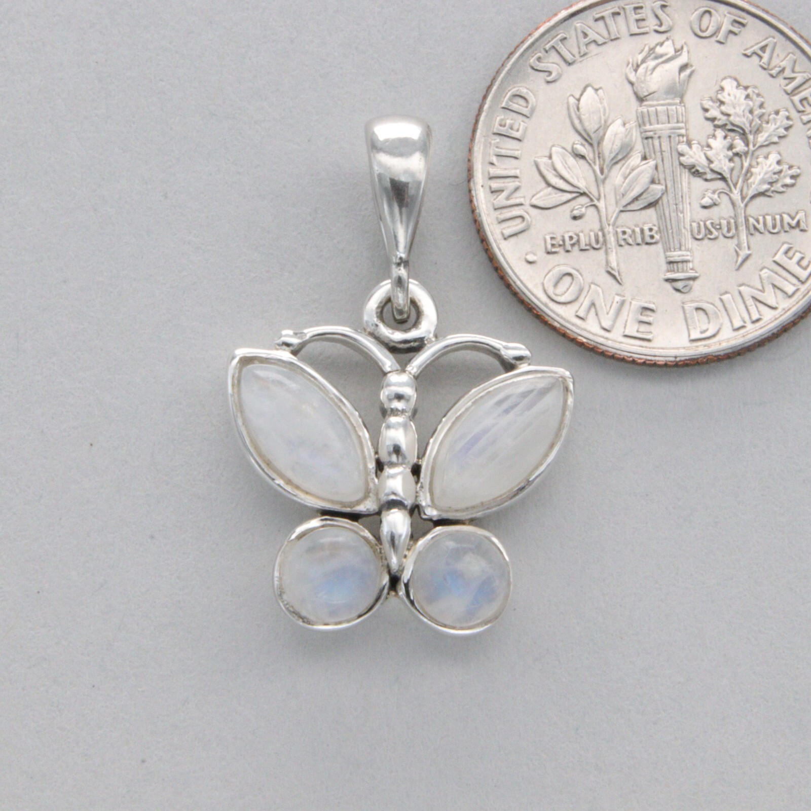 Rainbow MOONSTONE Butterfly Pendant Genuine Natural 925 STERLING SILVER #9e