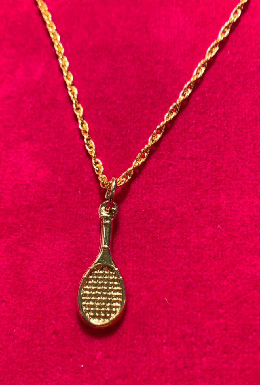 14 KT GOLD PLATED TENNIS RACKET CHARM PENDANT AND 30″ ROPE SET-404