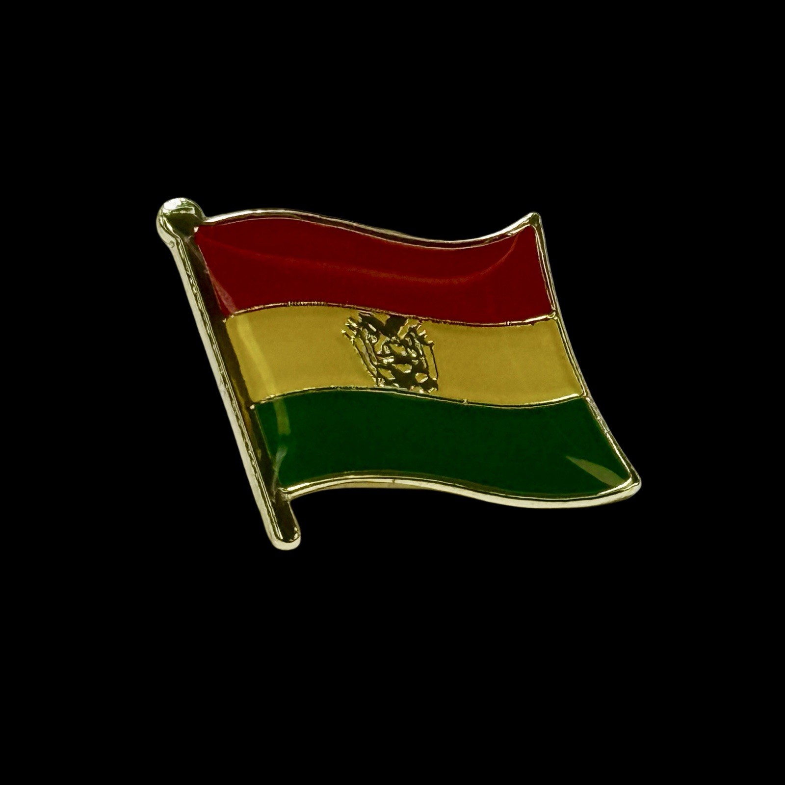 Bolivia Map Pendant Necklace & Flag Pin Set Red Yellow Green Gift Souvenir