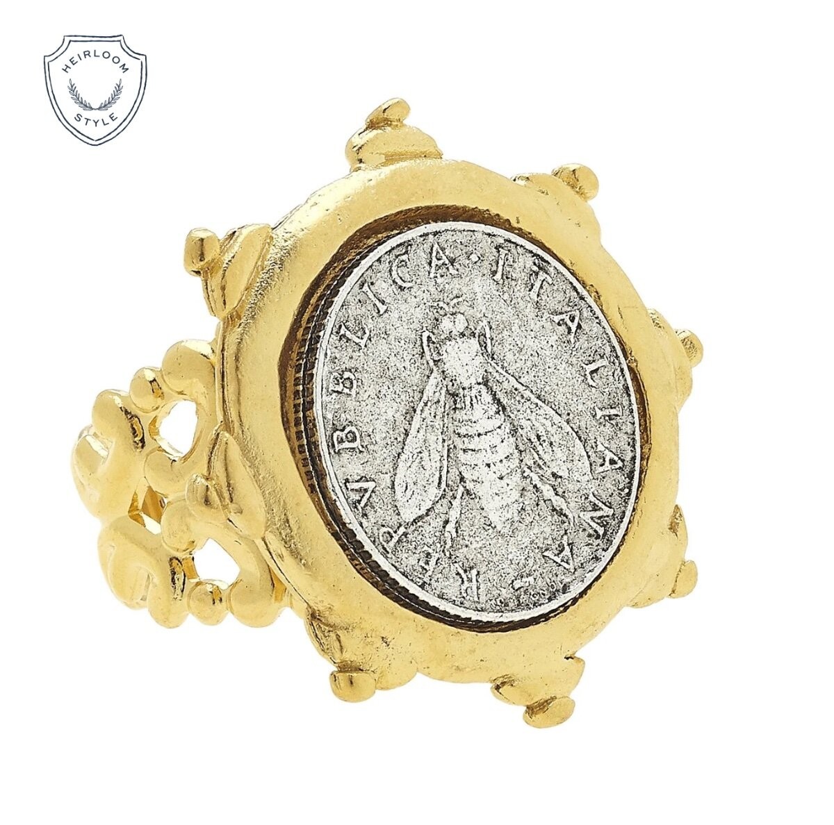 Susan Shaw Gold Florence Italian Bee Coin Ring 24Kt TPG