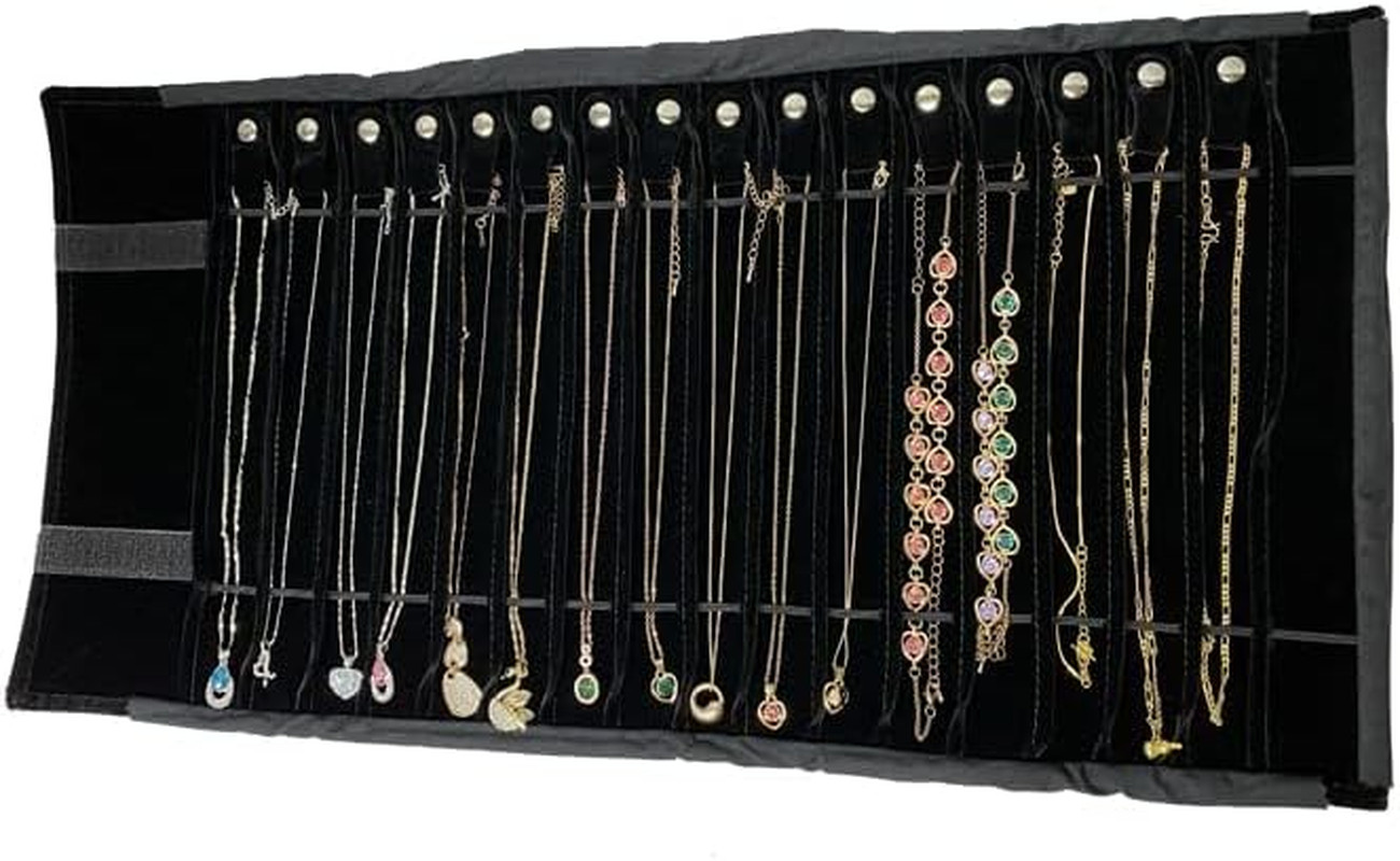 Portable Jewelry Roll Untangled Secure Necklace Travel Storage Bag Displays Hold