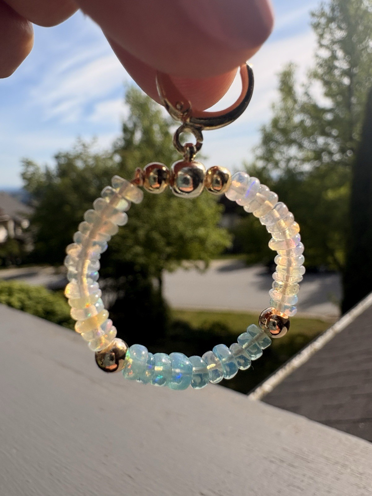 Fire Opal Earring Blue and White hoop earrings Summer jewelry gift for her