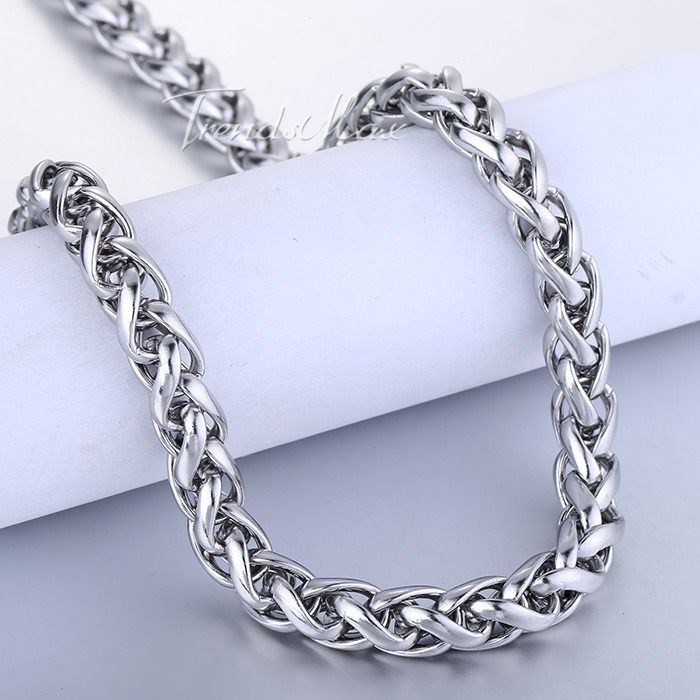 3/4/5/6/8/10mm Boys Men’s Chain Stainless Steel Wheat Link Silver Tone Necklace
