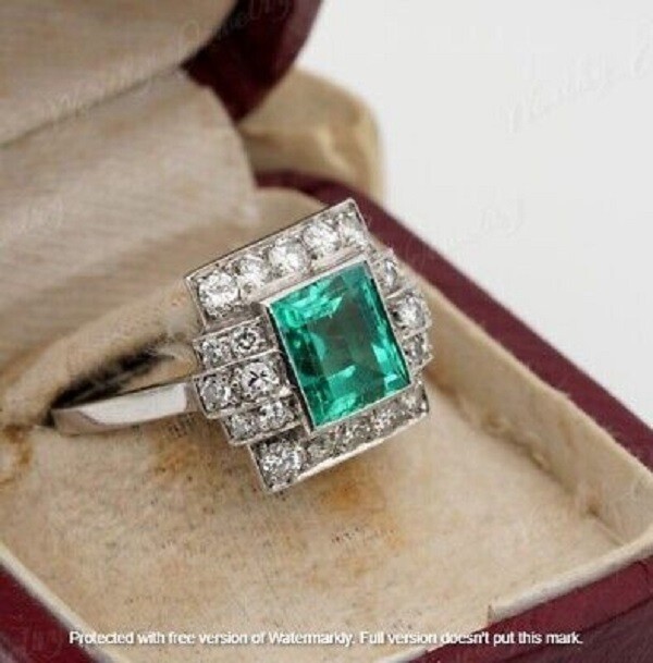 2.30Ct Lab-Created Green Emerald Halo Wedding Ring 14K White Gold Over