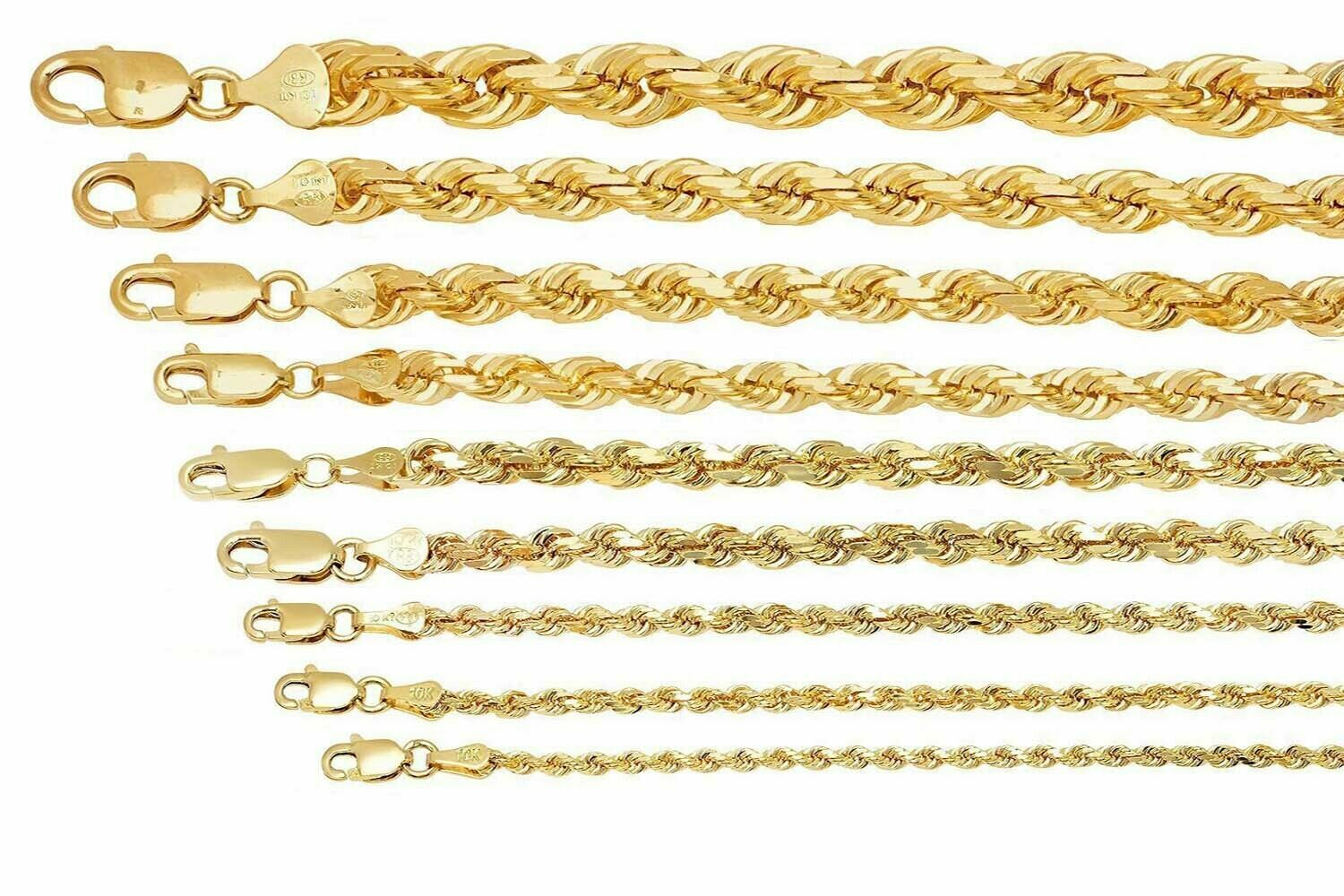 SOLID 10k Yellow Gold Rope Chain Necklace 18″- 30″ Length 1mm-5mm Thick REAL