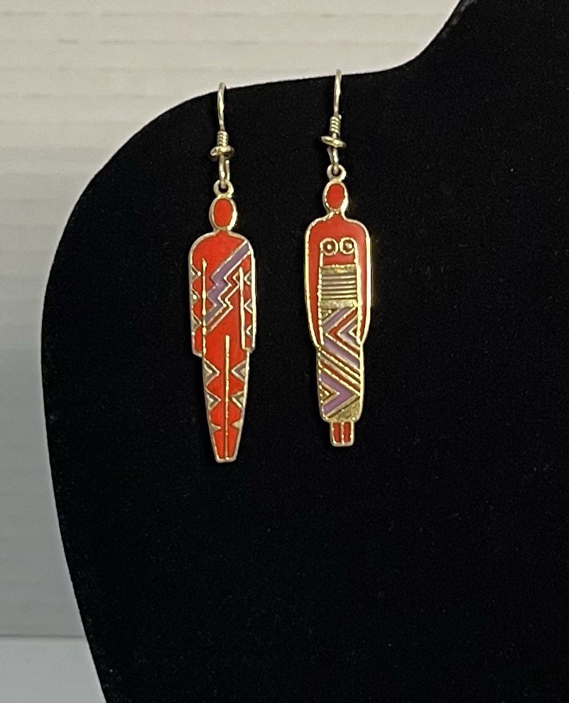 Vintage Signed Laurel Burch Enamel Man and Woman Dangle Hook Earrings