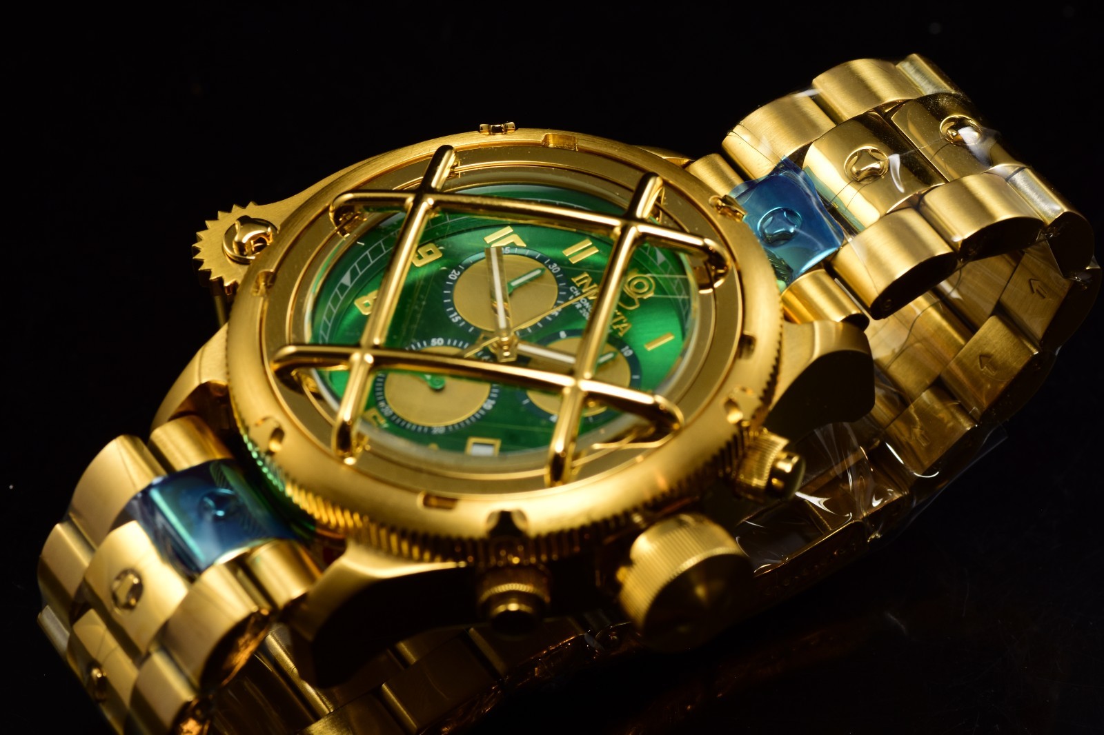 RARE Invicta Mens Russian Diver Nautilus Green Dial Gold Tone SWISS QUARTZ Watch