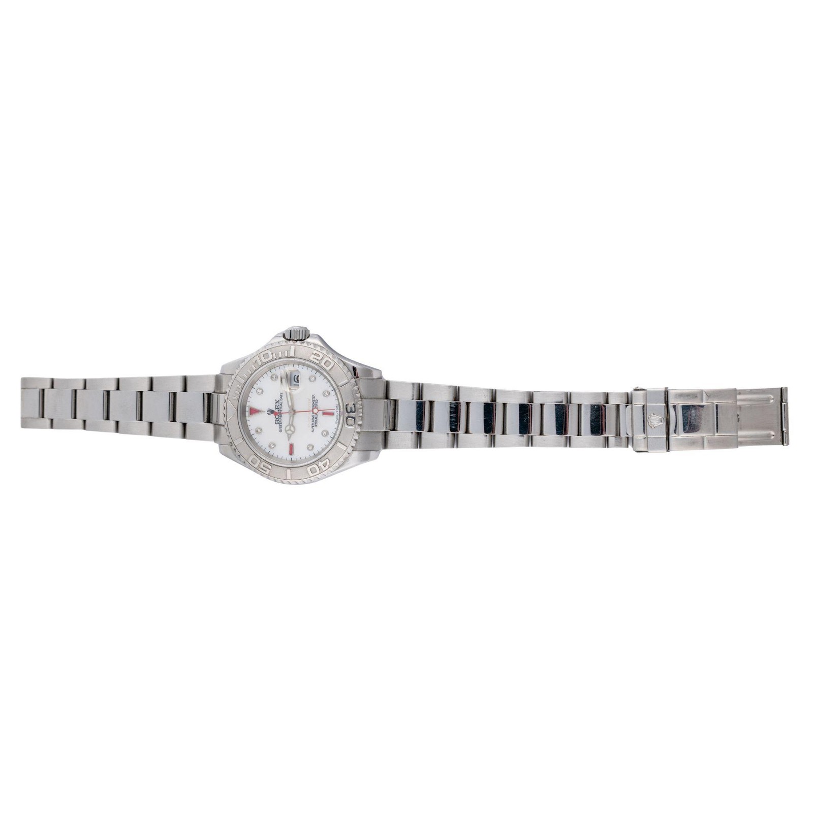 Rolex Yachtmaster 16622 40mm Platinum Bezel Ruby Gem Dial Steel Oyster Watch
