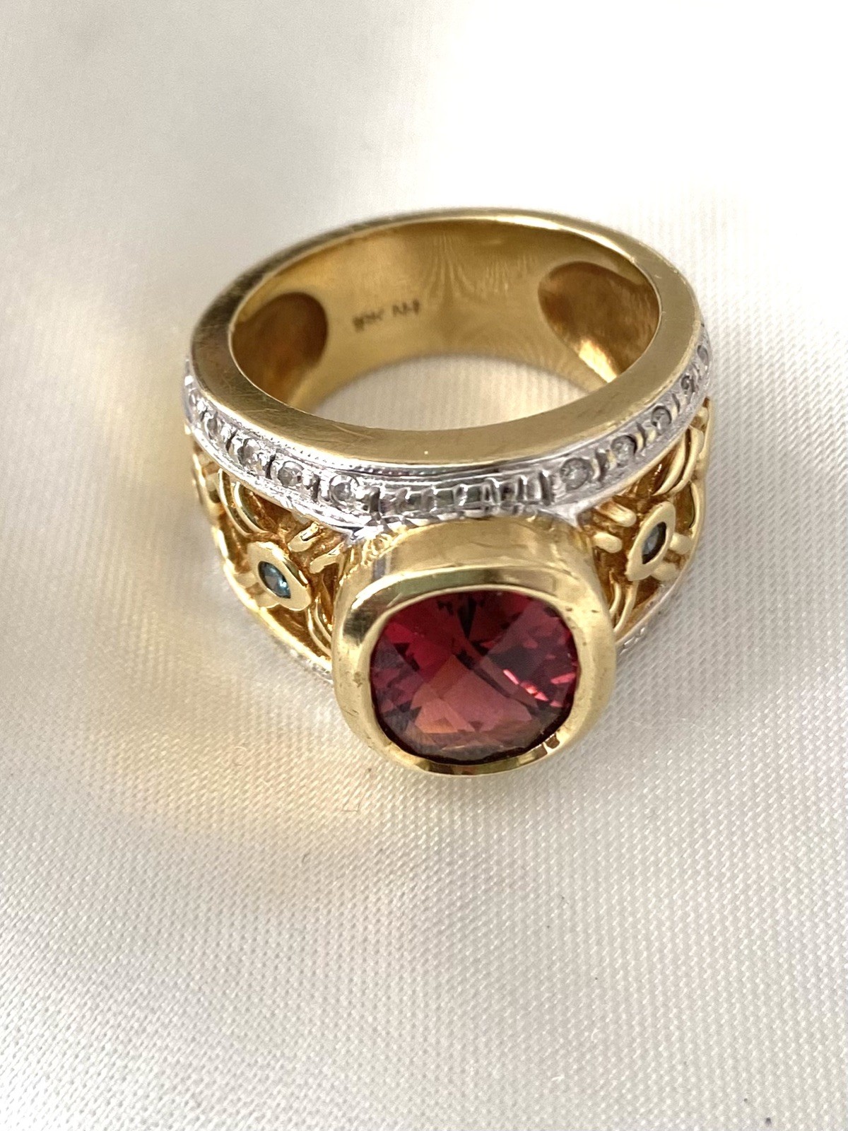 Michael Valitutti NH Vintage 18K Rhodolite Garnet & Diamond Ring-Sz 7- 16.20 Gms
