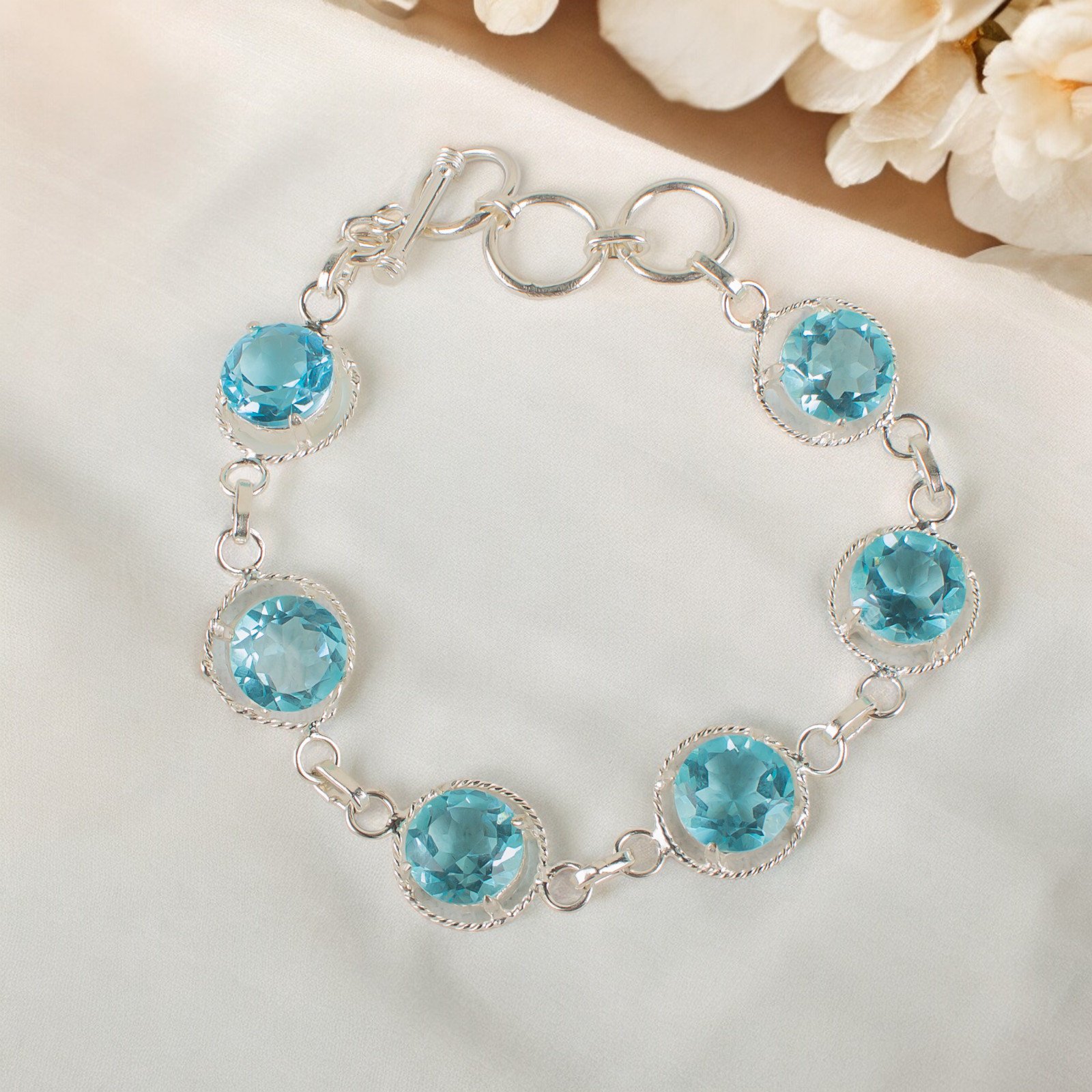 Ethnic Style bracelet Aquamarine Natural Gemstone 925 Sterling Silver bracelet
