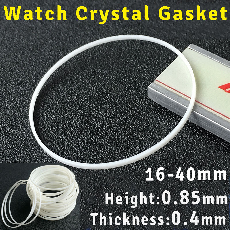 16-40mm White Watch Crystal Sealing Gasket 0.85mm Thick 0.4mm Front Glass I-Ring