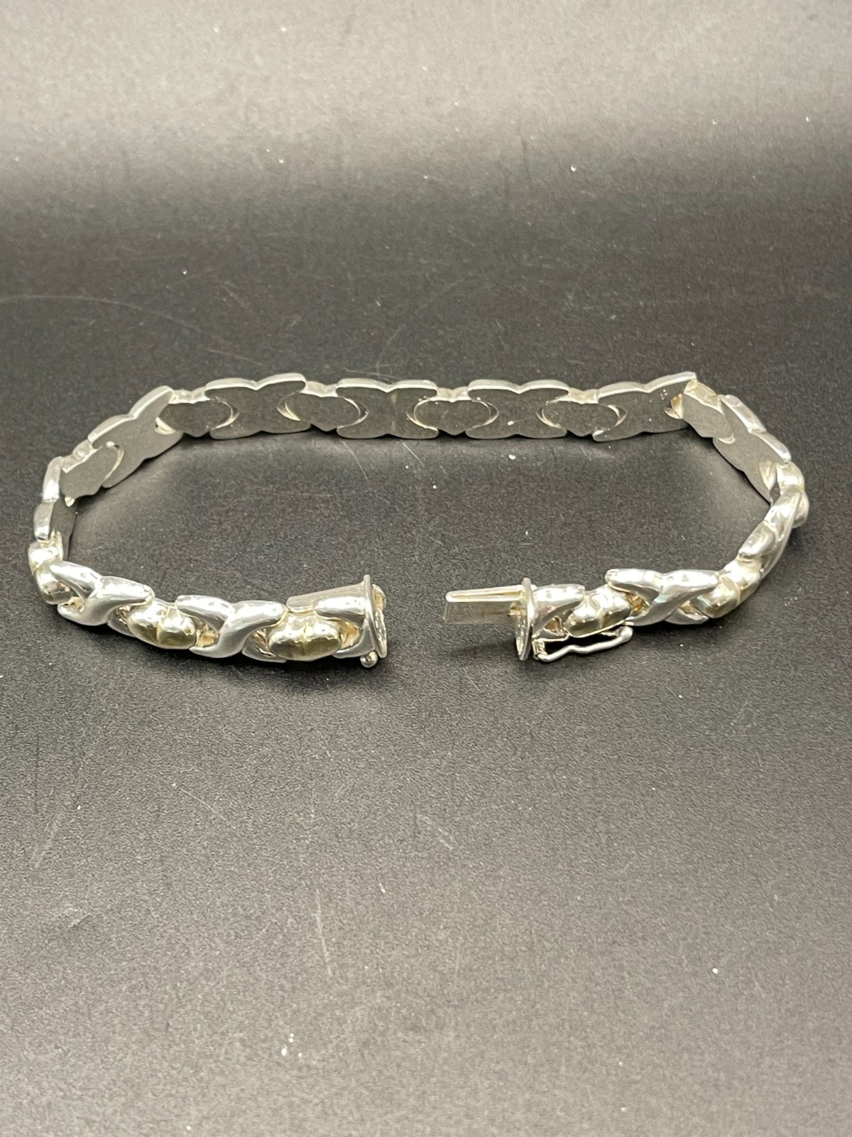 Vintage Italian Sterling Silver & Gold‑Tone Heart Link Bracelet | 7.5 in | 14.4g