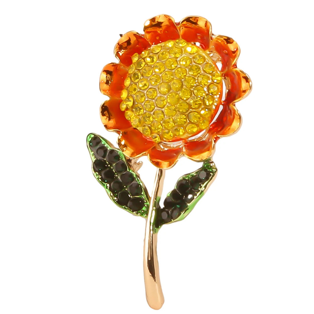 Retro Sunflower Brooch Rhinestone Enamel Crystal Daisy Pin Summer Gift Jewelry