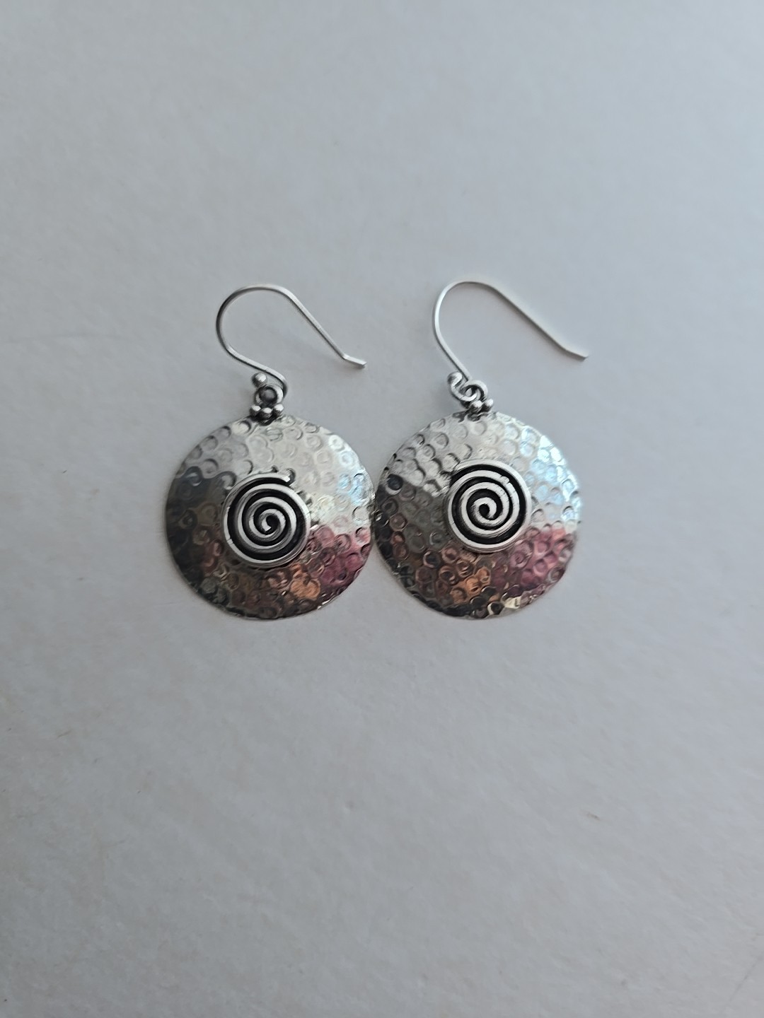 Hammered Spiral Dangle Earrings 925 Sterling Silver