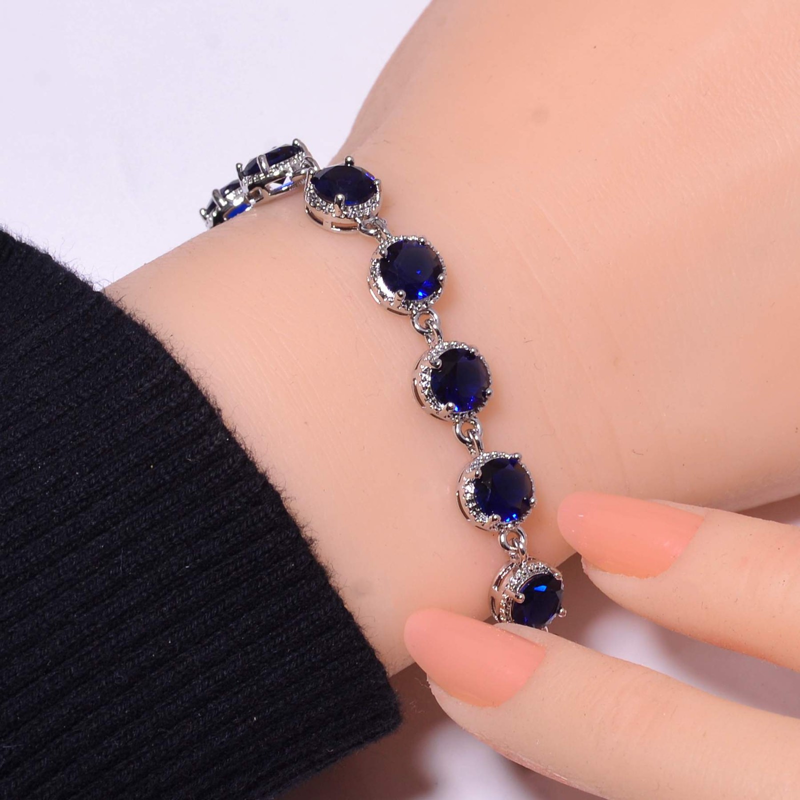 Blue Sapphire – Simulated Gemstone 925 Sterling Silver Tennis Bracelet 7.99″ B5