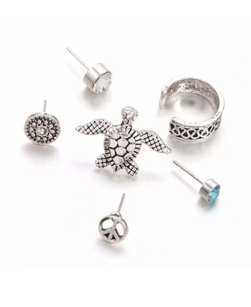 6pc Set~ Earrings Bohemian Art Sea Turtle Cartilage Cuff Hoop W/ gift Box 🎁 !!