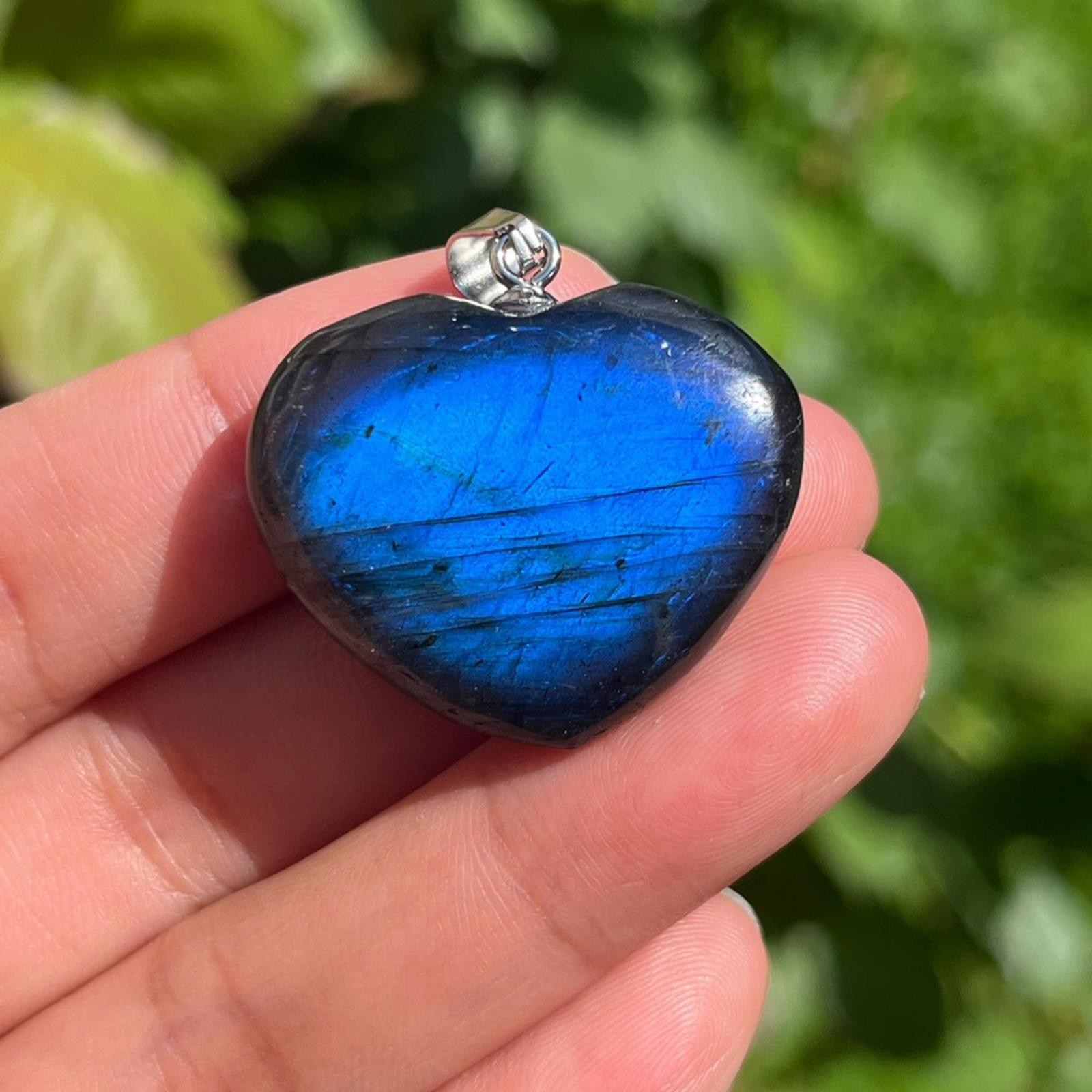 Stainless‎ steel double color flashy labradorite heart
