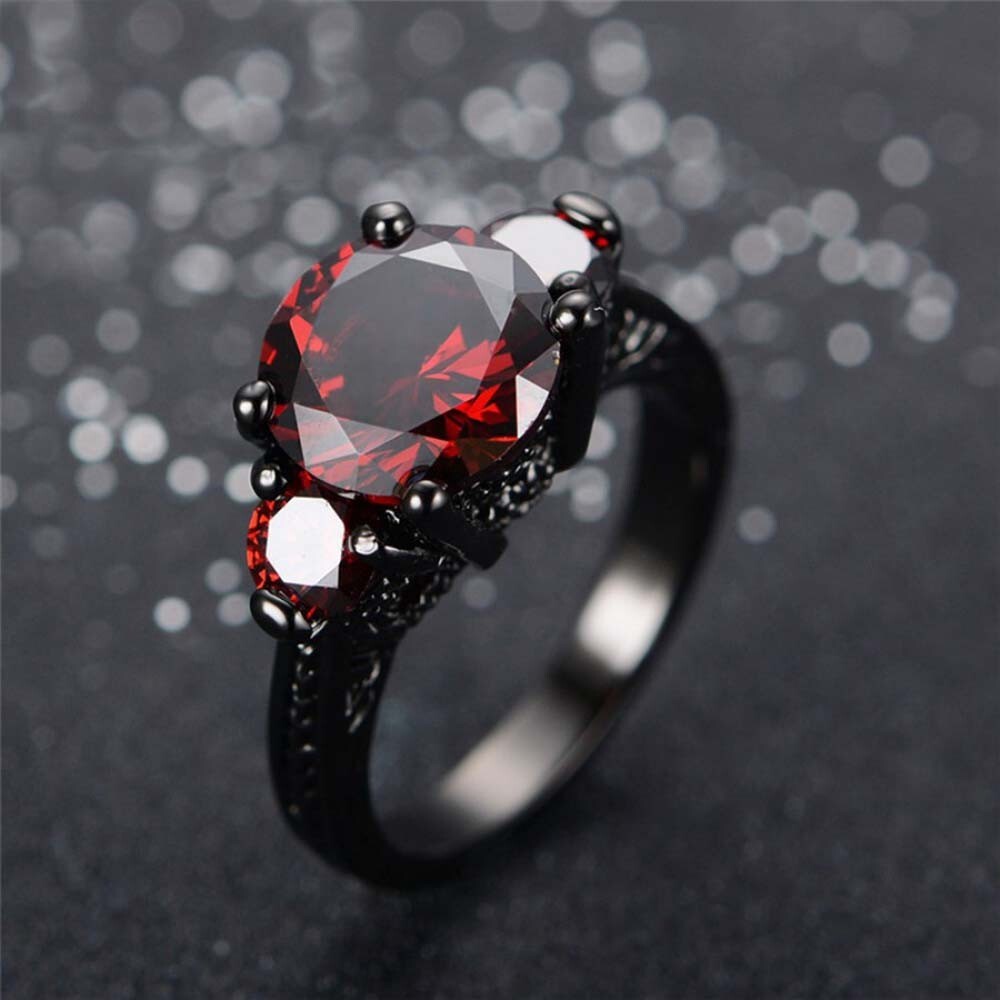4.70 Ctw Lab Created Red Garnet 14K Black Gold Plated 3 Stone Engagement Ring