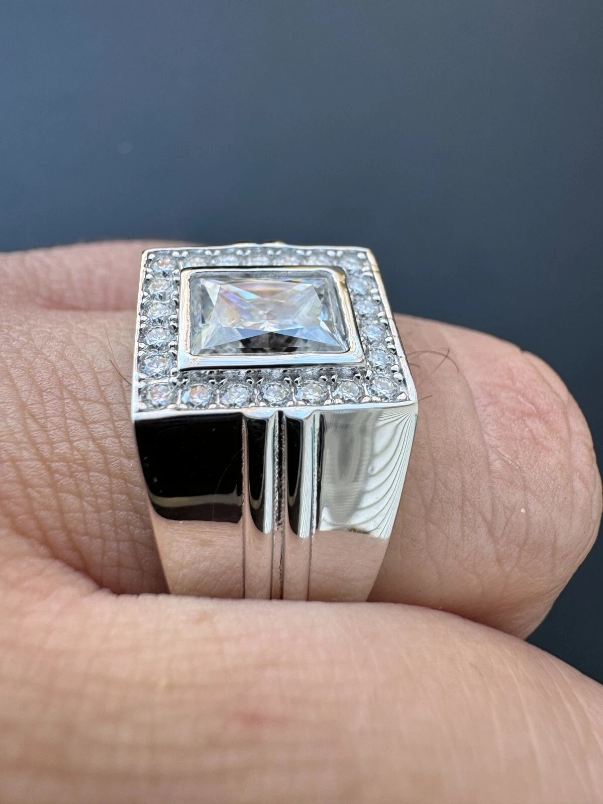 Big 2.6 ctw Baguette MOISSANITE Solitaire Mens Real Solid 925 Silver Ring Pinky