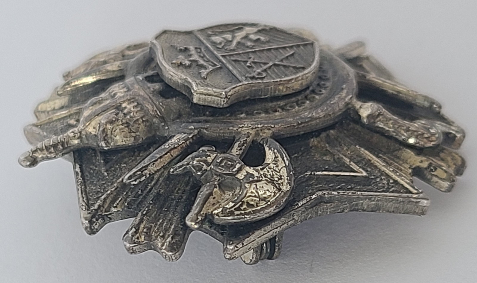 Vintage Heraldic Crest Brooch Pin Crown Shield Coat of Arms Silver Tone