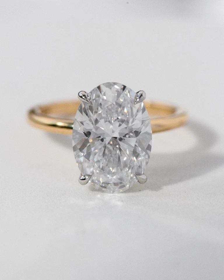 14k Multi Gold Halo Diamond Ring 4.3 Ct Lab Grown Oval Cut IGI Certified VVS E F