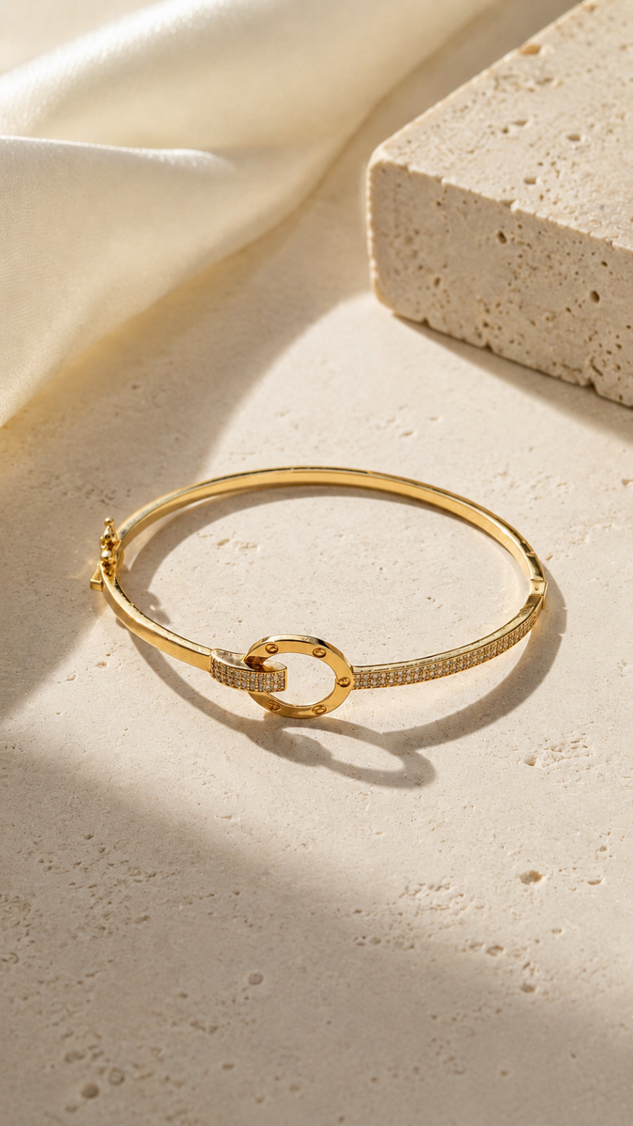 14K Gold Open Pavé Circle Bangle