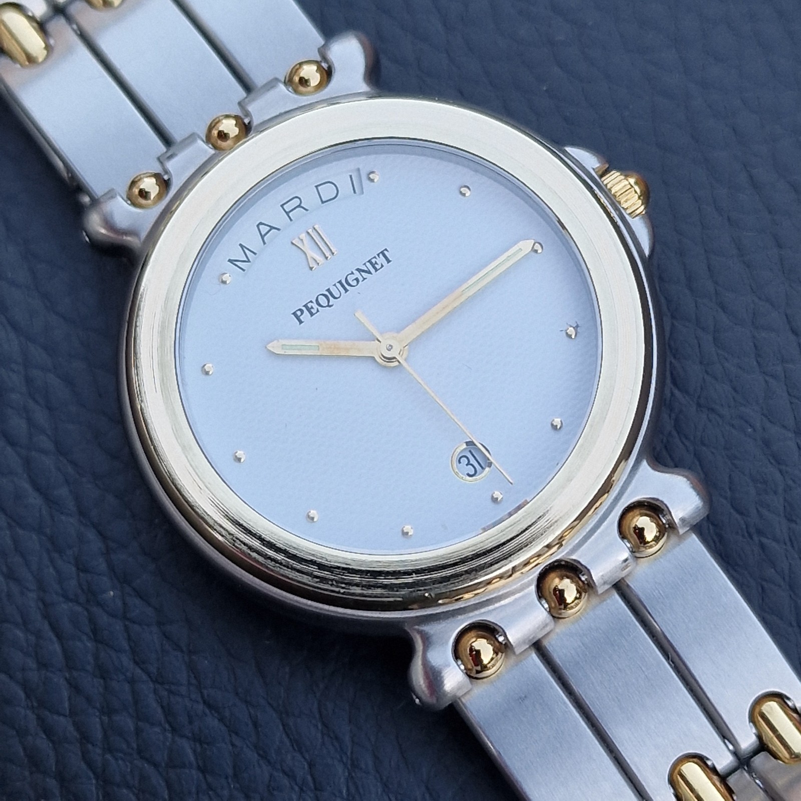 Gents EMILE PEQUIGNET Morea Date & Day Quartz watch, Box and papers, 33mm.