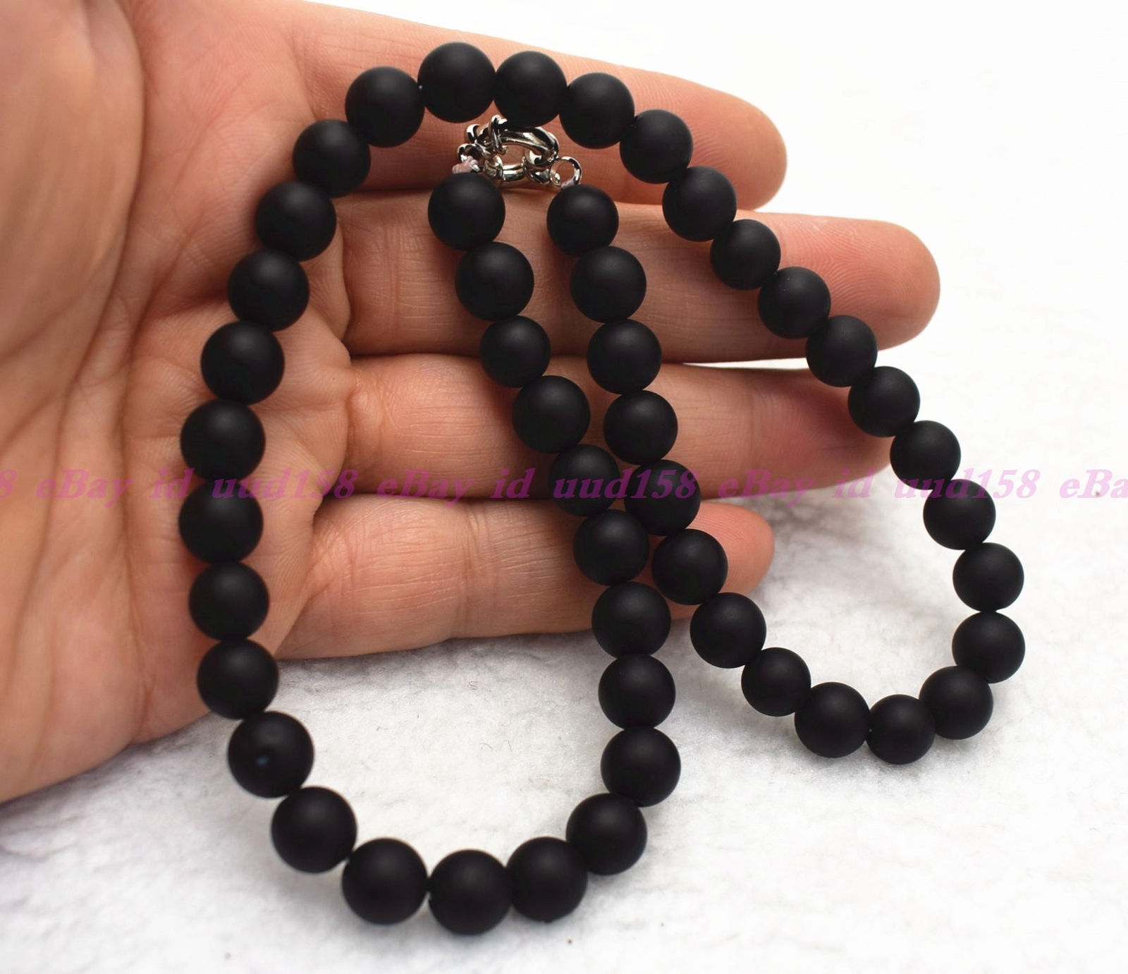 Mens Beads Necklace Matte Black Onyx Gemstone Healing Stone Chakra 18-36″AAA