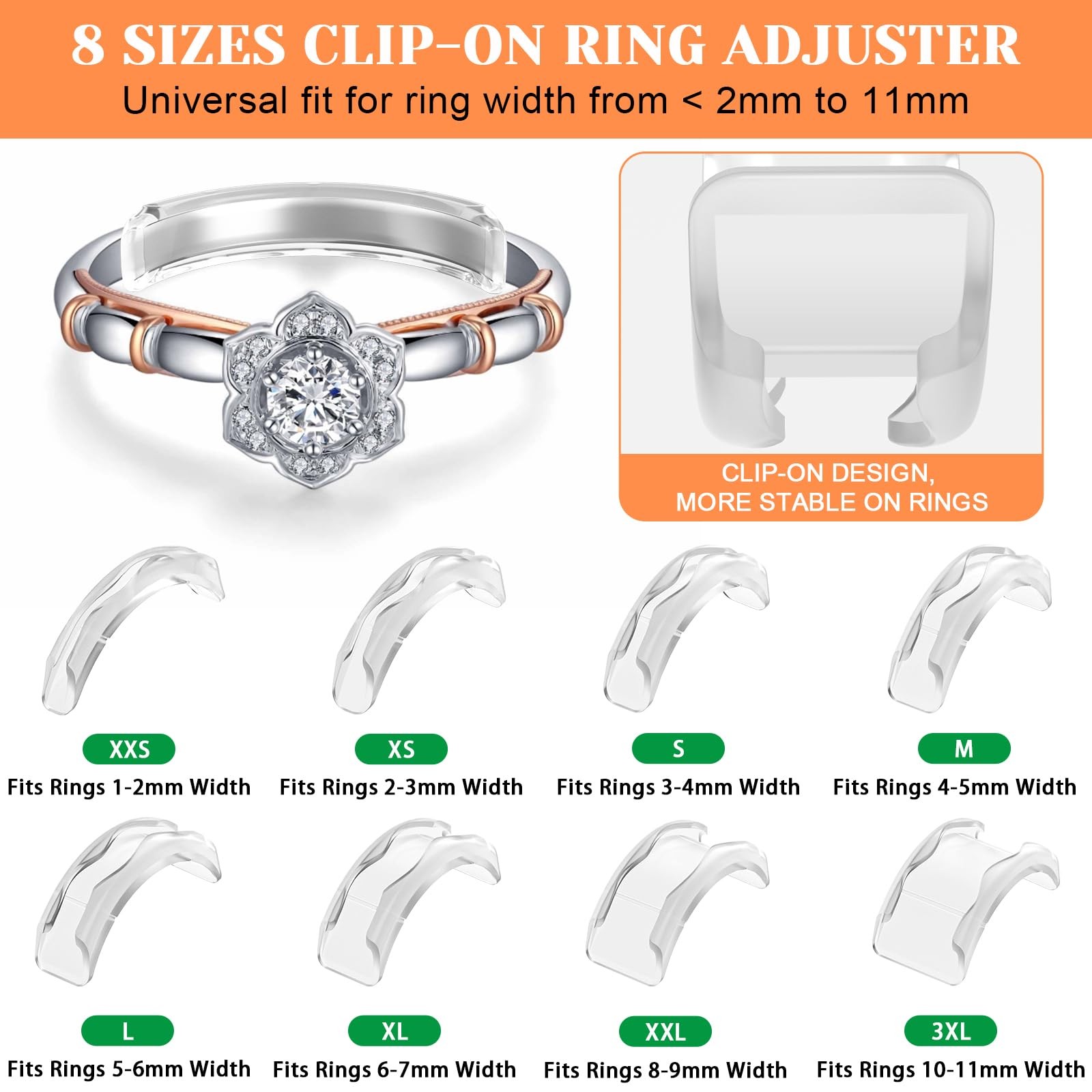 Coopache Ring Sizer Adjuster for Loose Rings, 14 1mm to 11mm, Transparent