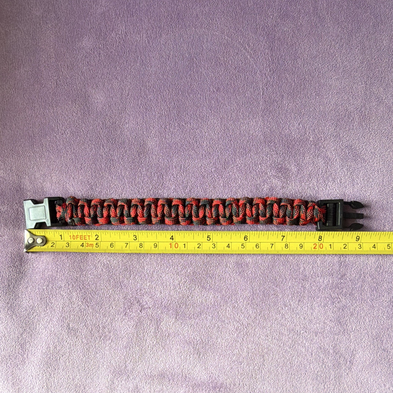 Handmade Red & Black Braided Nylon Paracord Bracelet, Plastic Buckle Closure