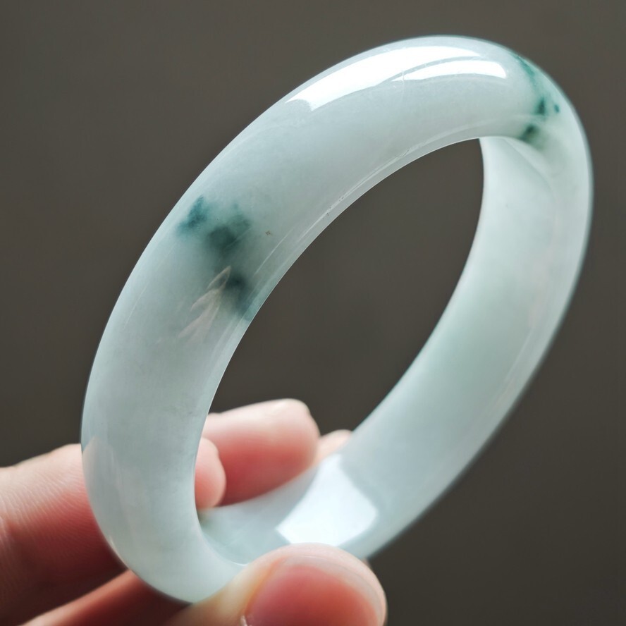 59mm White Green Emerald Jadeite Jade Bracelet Bangle Burma Jade Bangle 2359