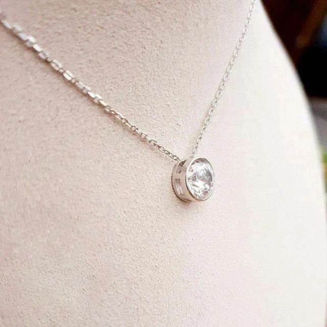 3 Ct Round Cut Bezel Set VVS1 Moissanite Solitaire Pendant 14k White Gold Finish